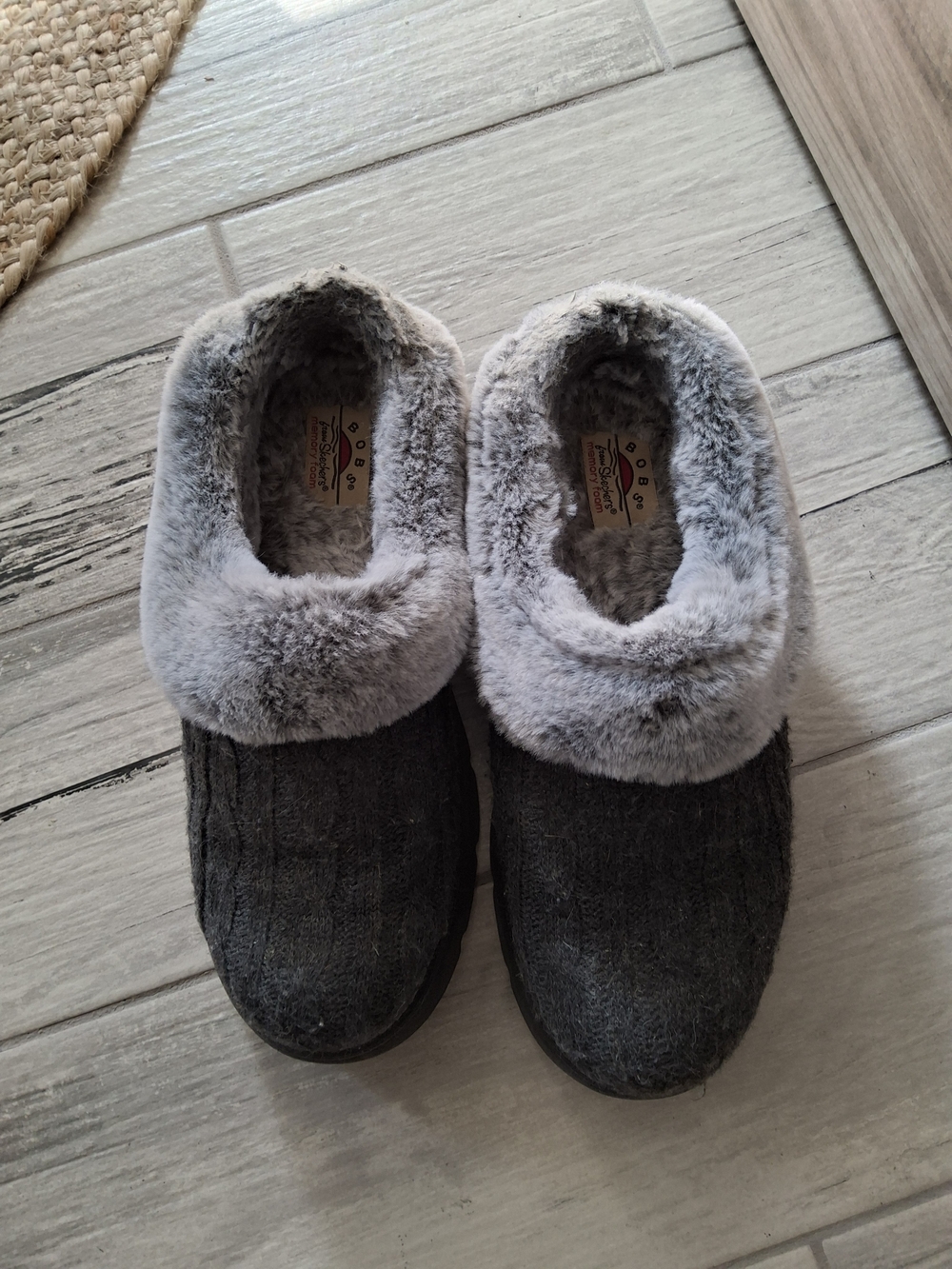 BOBS from Skechers Women's Grey Faux-Fur Clog Slippers